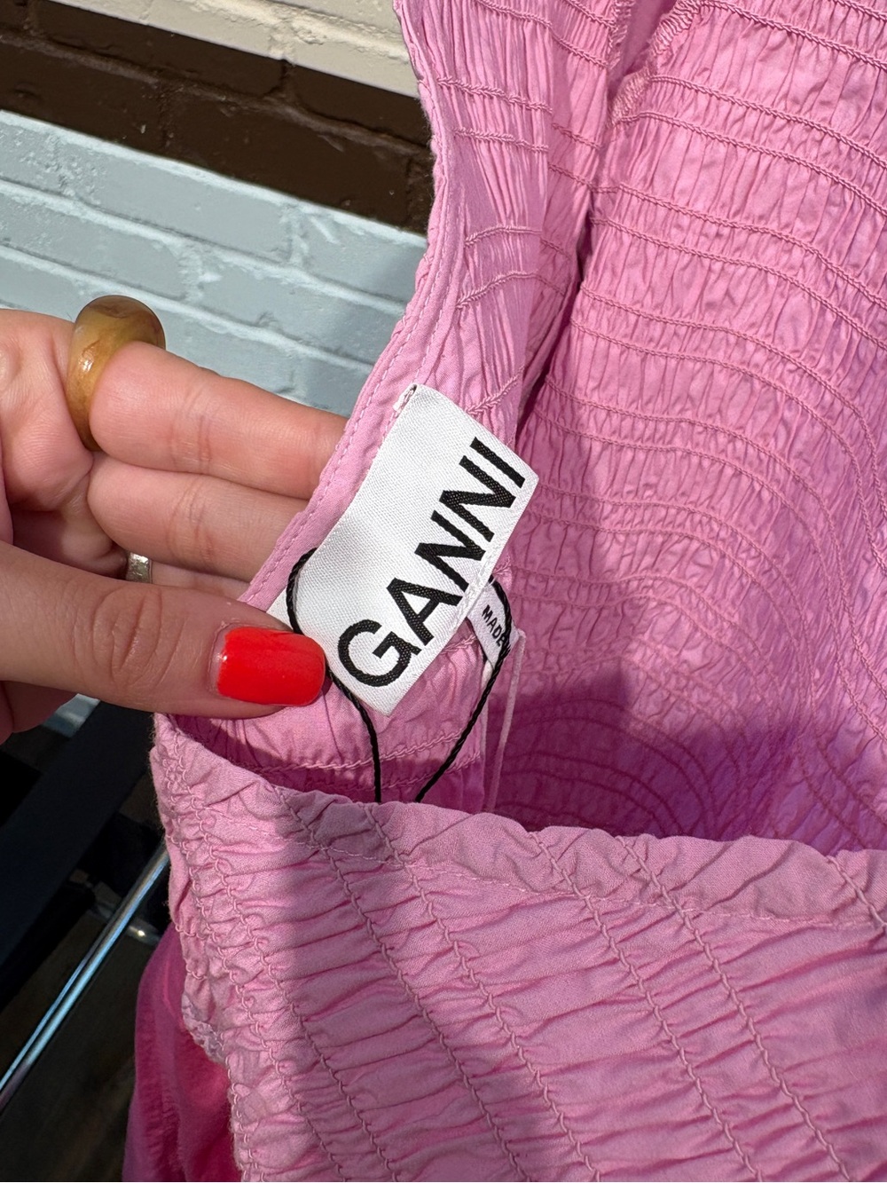 GANNI Phlox Pink Smocked Bubblegum Dress - Picture 2 of 4